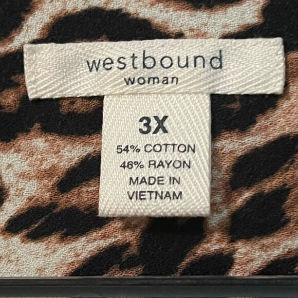 Westbound Woman Button-down Tunic, Leopard Print, Long Sleeve Plus Size 3X - Picture 3 of 6